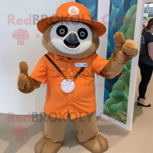 Orange Sloth mascot costume character dressed with a Board Shorts and Berets