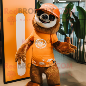 Orange Sloth mascot costume character dressed with a Board Shorts and Berets