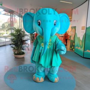 Turquoise Elephant mascot costume character dressed with a Pencil Skirt and Wraps