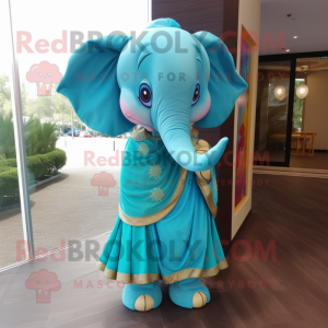 Turquoise Elephant mascot costume character dressed with a Pencil Skirt and Wraps