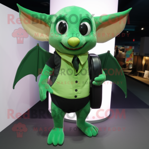 Green Bat mascot costume character dressed with a Sheath Dress and Backpacks