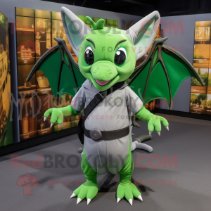 Green Bat mascot costume character dressed with a Sheath Dress and Backpacks