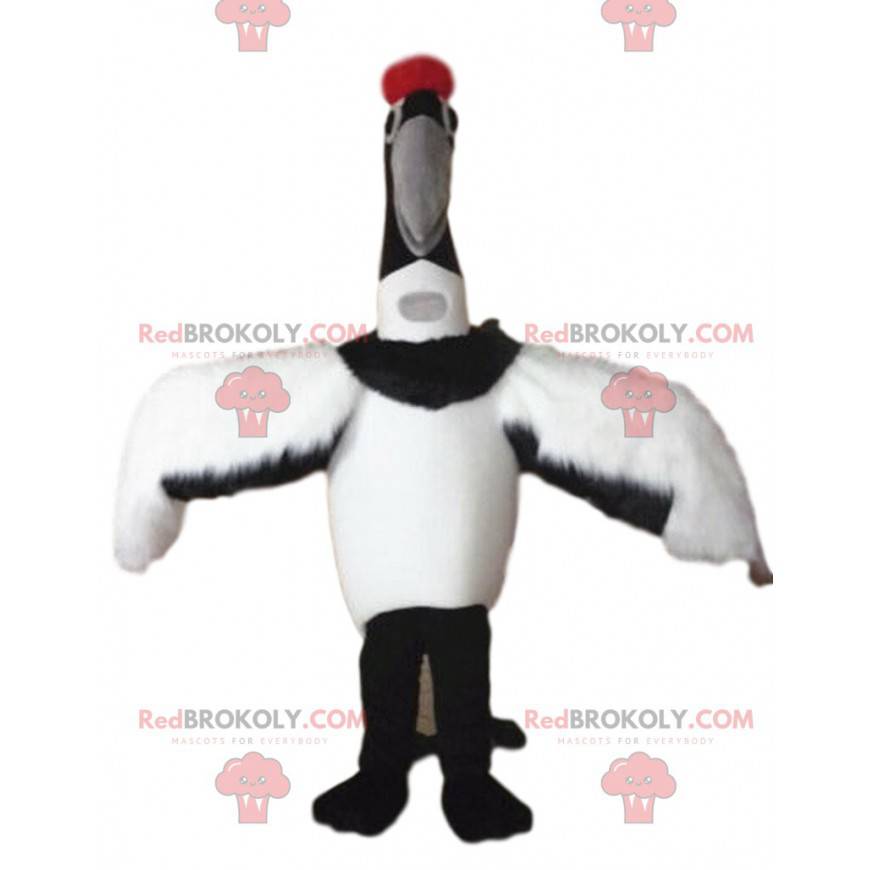 Mascot white and black crane, migratory bird costume -