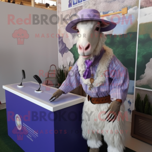 Lavender Boer Goat mascot costume character dressed with a Oxford Shirt and Rings