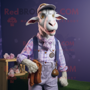 Lavender Boer Goat mascot costume character dressed with a Oxford Shirt and Rings