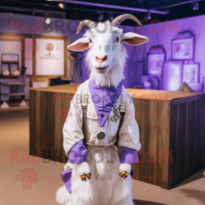 Lavender Boer Goat mascot costume character dressed with a Oxford Shirt and Rings