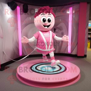 Pink Plate Spinner mascot costume character dressed with a Running Shorts and Necklaces