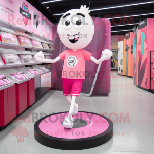 Pink Plate Spinner mascot costume character dressed with a Running Shorts and Necklaces