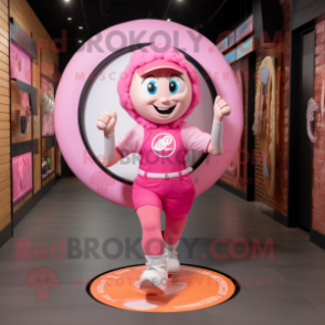 Pink Plate Spinner mascot costume character dressed with a Running Shorts and Necklaces