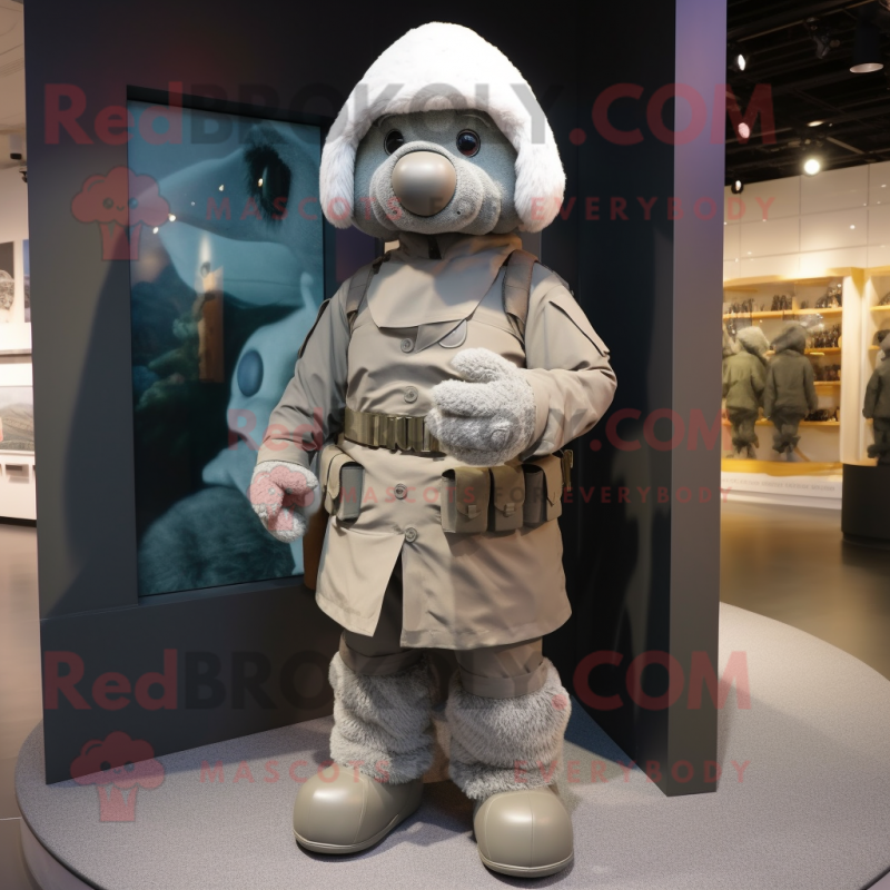 Gray Army Soldier mascot costume character dressed with a Parka and Beanies