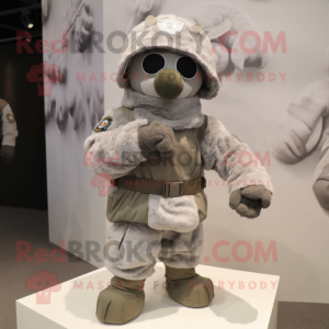 Gray Army Soldier mascot costume character dressed with a Parka and Beanies