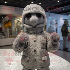 Gray Army Soldier mascot costume character dressed with a Parka and Beanies