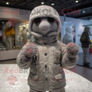 Gray Army Soldier mascot costume character dressed with a Parka and Beanies