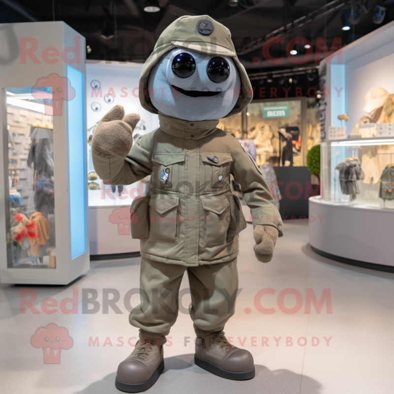 Gray Army Soldier mascot costume character dressed with a Parka and Beanies Gray Army Soldier mascot costume character dressed with a Parka and Beanies