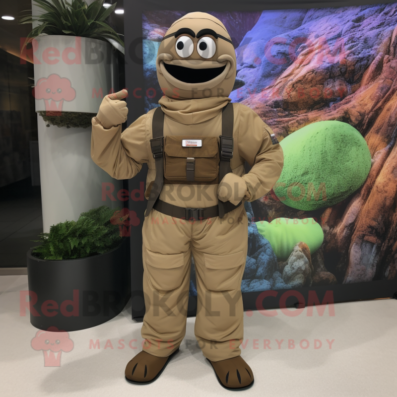 Tan Moussaka mascot costume character dressed with a Cargo Pants and Belts