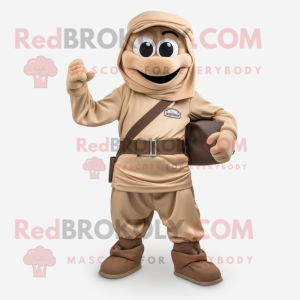 Tan Moussaka mascot costume character dressed with a Cargo Pants and Belts