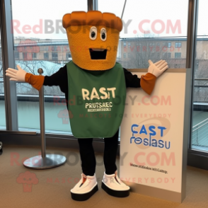 Rust Caesar Salad mascot costume character dressed with a Hoodie and Shoe clips