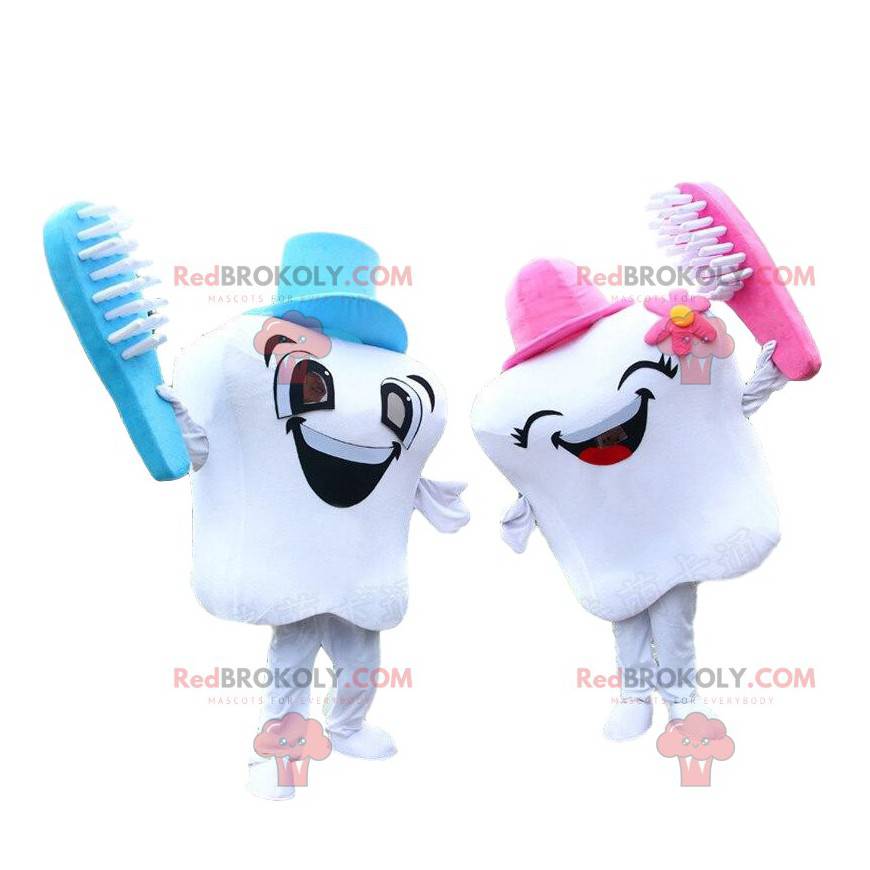 2 maskotar av vita tänder, par jättetänder - Redbrokoly.com