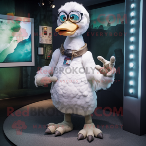 White Dodo Bird mascot costume character dressed with a Tank Top and Bracelets