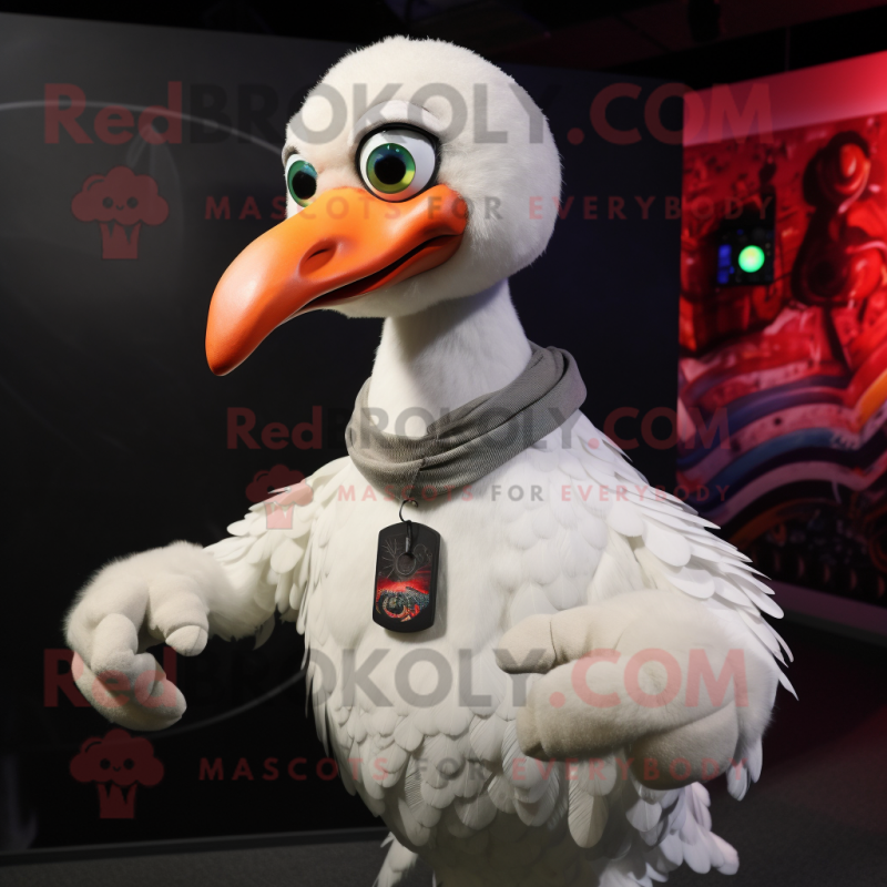 White Dodo Bird mascot costume character dressed with a Tank Top and Bracelets