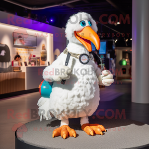 White Dodo Bird mascot costume character dressed with a Tank Top and Bracelets