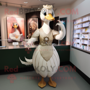 Tan Swans mascot costume character dressed with a Midi Dress and Bracelet watches