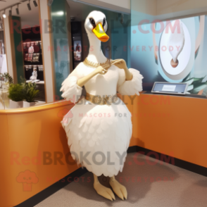 Tan Swans mascot costume character dressed with a Midi Dress and Bracelet watches