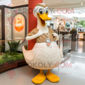 Tan Swans mascot costume character dressed with a Midi Dress and Bracelet watches