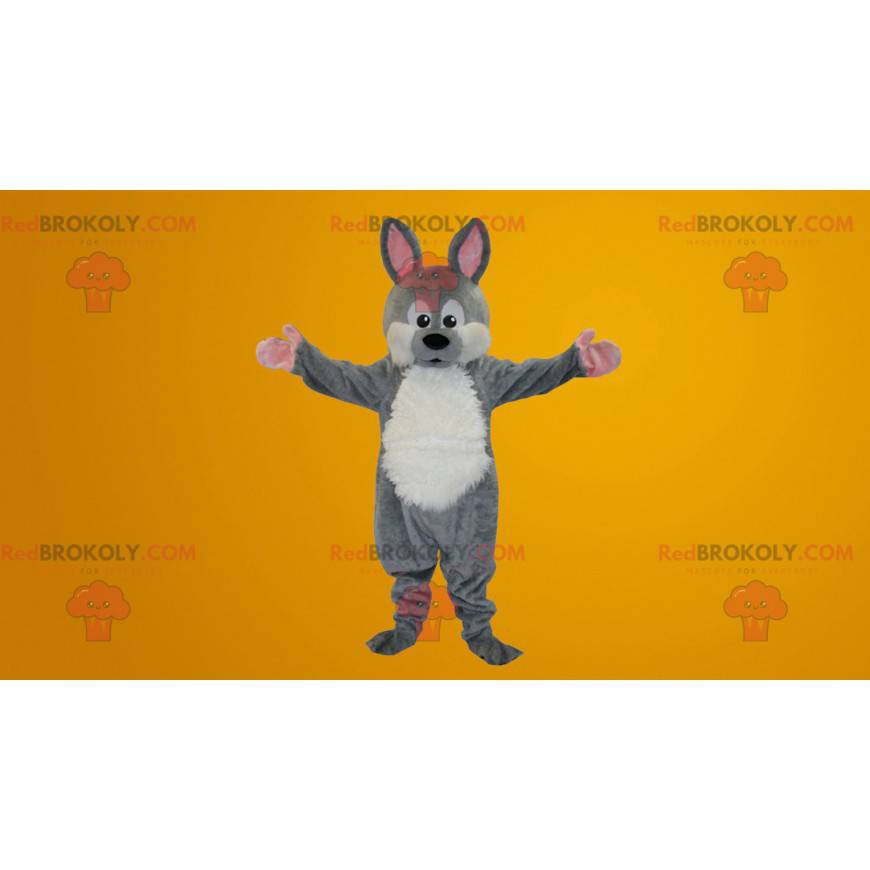 Mascotte de lapin gris et blanc - Redbrokoly.com