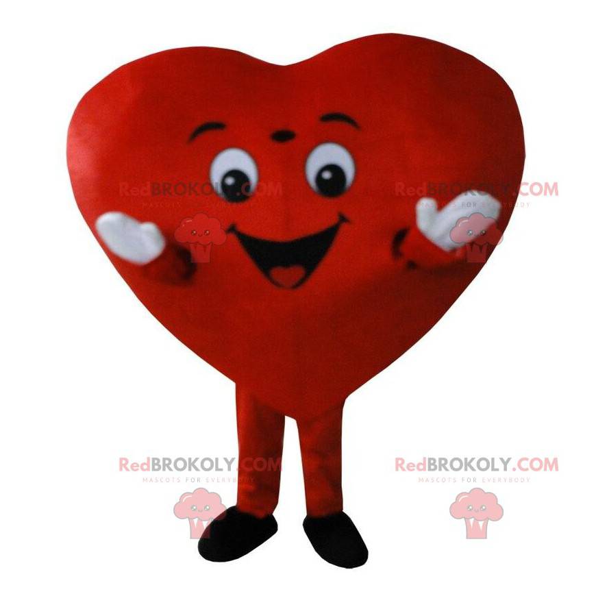 Mascote grande coração vermelho, fantasia romântica -