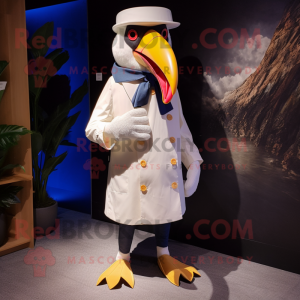 White Toucan mascot costume character dressed with a Parka and Bow ties