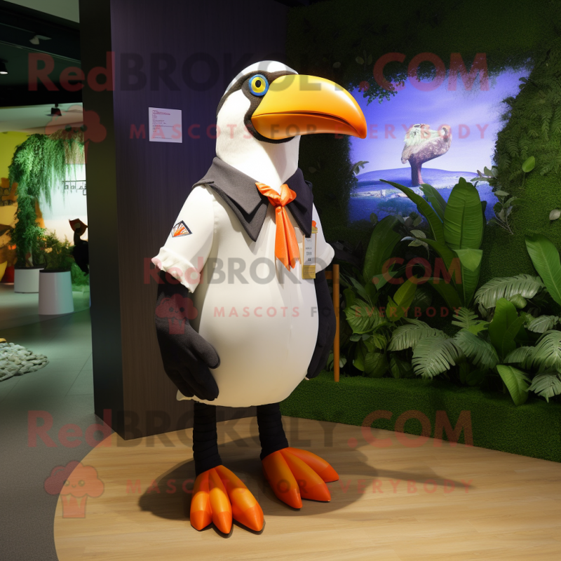 White Toucan mascot costume character dressed with a Parka and Bow ties