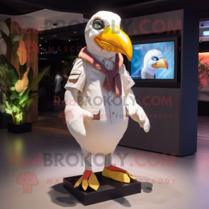 White Toucan mascot costume character dressed with a Parka and Bow ties