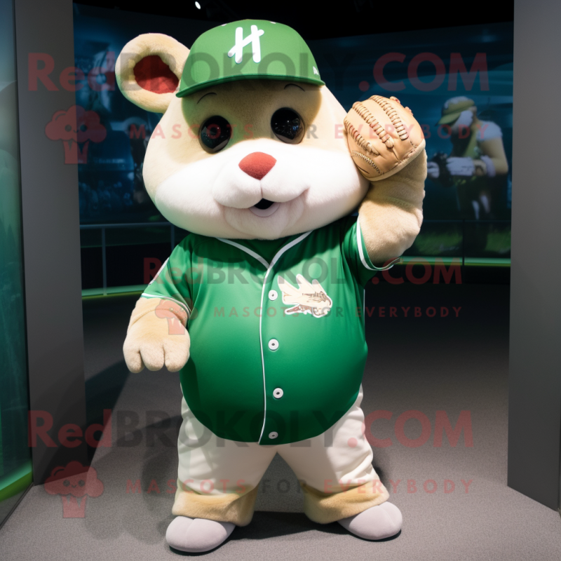 Green Hamster mascot costume character dressed with a Baseball Tee and Mittens