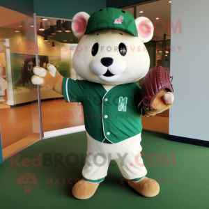 Green Hamster mascot costume character dressed with a Baseball Tee and Mittens