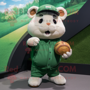 Green Hamster mascot costume character dressed with a Baseball Tee and Mittens