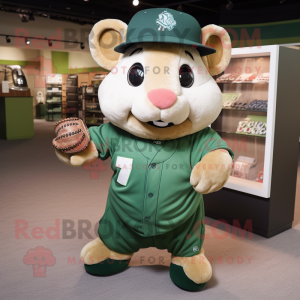 Green Hamster mascot costume character dressed with a Baseball Tee and Mittens