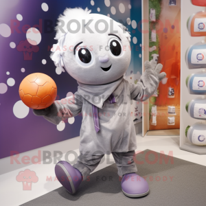 Gray Juggle mascot costume character dressed with a Blouse and Scarves