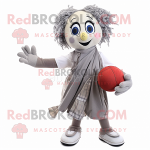 Gray Juggle mascot costume character dressed with a Blouse and Scarves