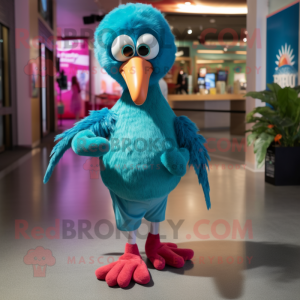 Turquoise Flamingo mascot costume character dressed with a Graphic Tee and Anklets