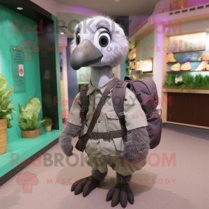 Gray Gosling mascot costume character dressed with a Romper and Backpacks