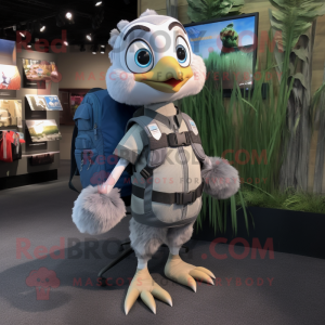 Gray Gosling mascot costume character dressed with a Romper and Backpacks