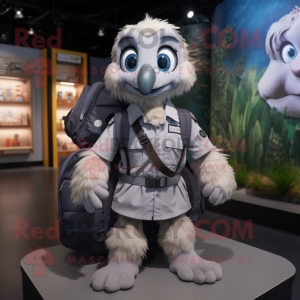 Gray Gosling mascot costume character dressed with a Romper and Backpacks