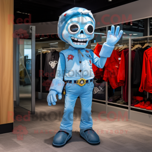 Sky Blue Undead mascot costume character dressed with a Bootcut Jeans and Headbands