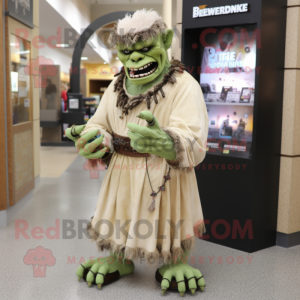 Beige Frankenstein'S Monster mascot costume character dressed with a A-Line Dress and Bracelets