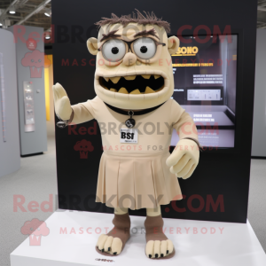 Beige Frankenstein'S Monster mascot costume character dressed with a A-Line Dress and Bracelets