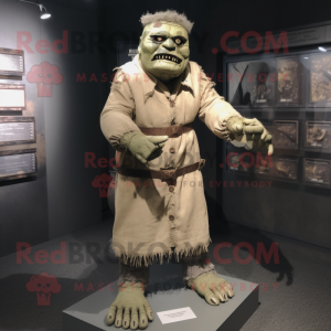 Beige Frankenstein'S Monster mascot costume character dressed with a A-Line Dress and Bracelets