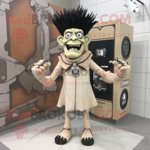 Beige Frankenstein'S Monster mascot costume character dressed with a A-Line Dress and Bracelets