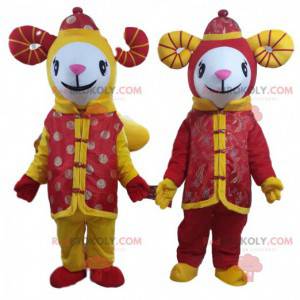 2 mascotas de ovejas festivas, trajes de cabra de signo chino -