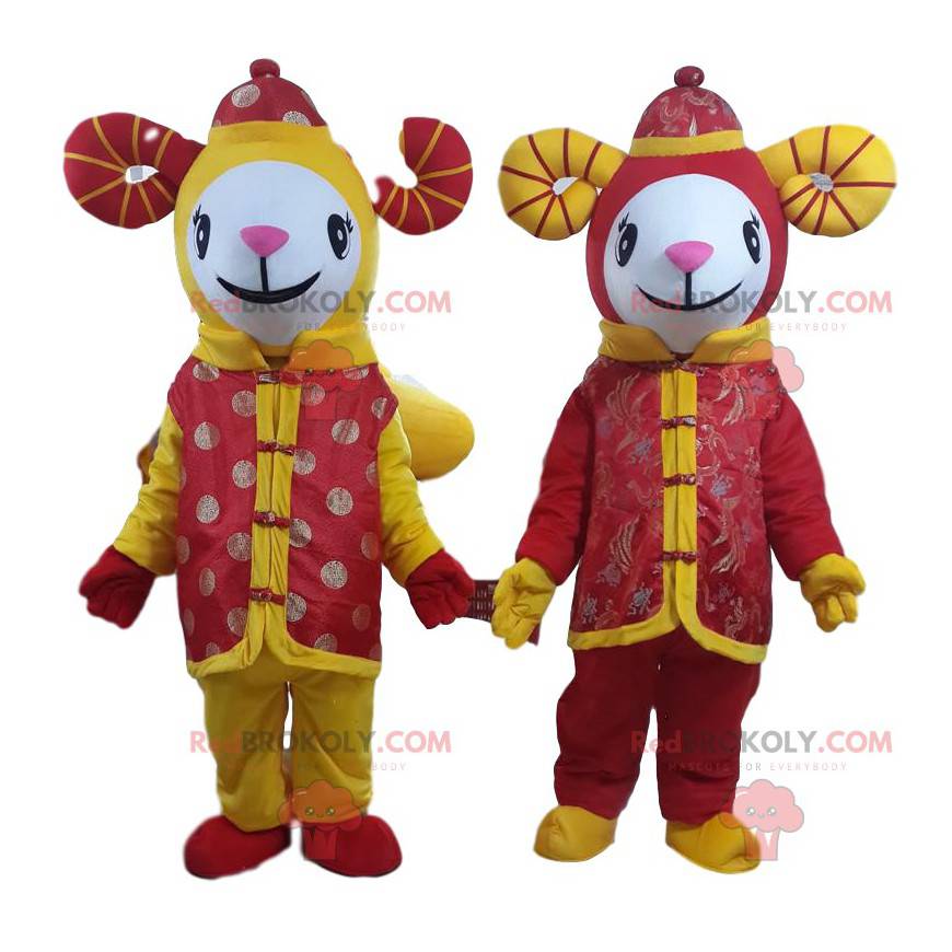 2 festive sheep mascots, Chinese sign goat costumes -